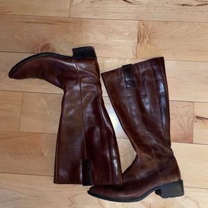 Tall brown leather boots